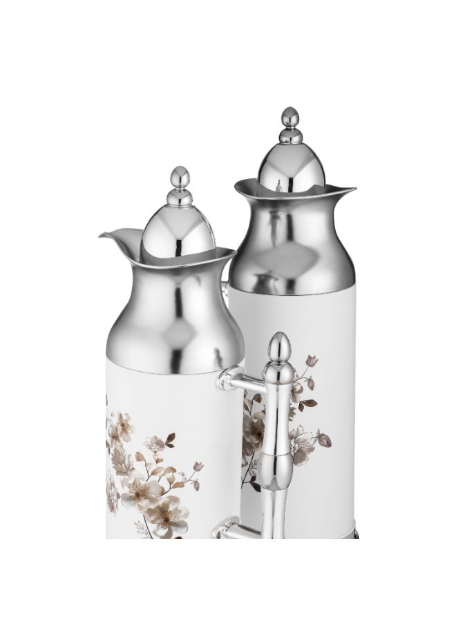 ريفان طقم ترامس ريفان الأبيض 🤍 بنقشة زهور 🌸 – قطعتان بسعات مختلفة بتصميم أنيق - Image 3